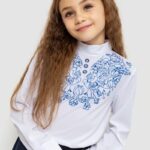Блуза для дівчаток ошатна, колір біло-синій, 172R025
