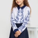 Блузка ошатна для дівчаток, колір синьо-білий, 172R026