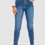 Джинси жіночі Mom-fit стрейч, колір синій, 244R1162