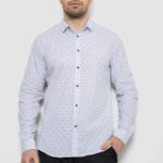 Сорочка чоловіча однотонна з принтом, колір білий, 186R6918-2