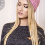 Жіноча шапка, пудрового кольору, з вовни, 167R002