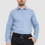 Сорочка чоловіча однотонна з принтом, колір блакитний, 186R6918-3