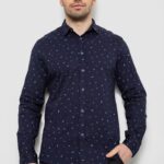Чоловіча сорочка однотонна з принтом, колір синій, 186R6917-6