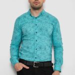 Сорочка чоловіча з принтом стрейч, колір бірюзовий, 214R1054