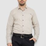 Сорочка чоловіча однотонна з принтом, колір бежевий, 186R2011